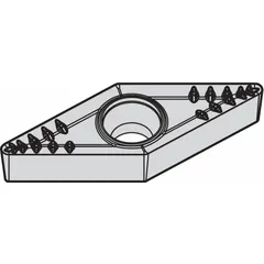 Diamond indexable turning insert with VBMT geometry, designated as VBMT332MP and VBMT160408MP. Used for precision turning and finishing operations on non-ferrous materials, plastics, and composites in high-speed machining applications.