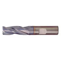 This CLEVELAND end mill is made of carbide with a TiAlN coating for heat resistance and wear protection. It has 3 flutes, a 7/16" mill diameter, and a 9/16" length of cut. The corner-radius design reduces chipping and extends tool life in general milling applications on materials such as steel, stainless steel, and cast iron.