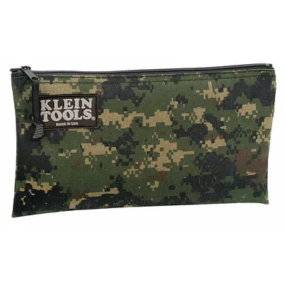 KLEIN TOOLS Tool Bag: 12 1/2 in W x 1/2 in D x 7 in H, Camouflage, Cordura, 0 Inside Pockets - Nylon Flat Zippered Tool Bags