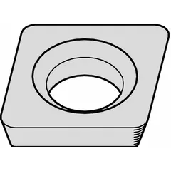 This diamond indexable turning insert is designed for precision machining of non-ferrous materials, composites, and abrasive plastics. It is suitable for turning, facing, and profiling operations where high surface finish and extended tool life are required.
