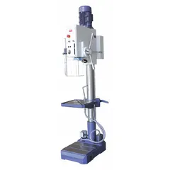 This Dayton floor stand drill press features a geared head drive with fixed speeds from 90 to 2,400 RPM, powered by a 3 hp, 10 A three-phase motor at 230V AC. It offers an 11-inch swing and a drill capacity of 4 to 5 inches, with manual downfeed and tapping function. Suitable for heavy-duty drilling, tapping, and reaming in metalworking and fabrication applications.