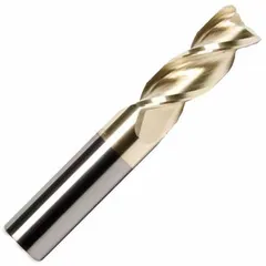 Carbide square end mill with NF1 coating, designed for machining aluminum and non-ferrous materials. Three-flute geometry enhances chip evacuation and reduces built-up edge. Suitable for finishing and slotting operations in general manufacturing. Specifications: 5/8" mill diameter, 1-1/4" length of cut, 3-1/2" overall length.