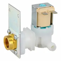 Water inlet valve for Manitowoc ice machines. Controls water flow into the ice-making reservoir, opening to fill and closing at the correct level. Used in commercial ice machine applications.
