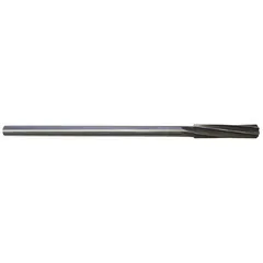 This chucking reamer features a spiral flute design and is made from high-speed steel. With a diameter of 0.1719 inches (11/64 inches), it is used for enlarging and finishing drilled holes to precise tolerances in metalworking applications. The right-hand cutting direction is suited for use in chucking machines.
