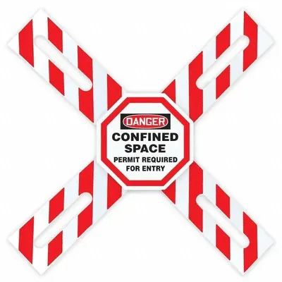CONDOR Confined Space Entry Barrier: Polycarbonate/Polyethlyne, Mounting Holes Sign Mounting - Crossbuck Danger: Confined Space Permit Required For Entry Signs