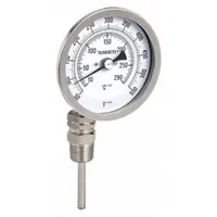 This fixed-angle thread-mount dial thermometer features a 3-inch dial diameter and 2.5-inch stem length. It measures temperatures from 50°F to 550°F (10°C to 290°C) with accuracy of ±1.5% below 150°F. Suitable for side- or bottom-mount installations in pipes or tanks for process temperature monitoring in industrial heating, HVAC, and plumbing systems