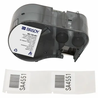 BRADY Combined Label and Ribbon Cartridge: Rectangle, 1 1/2 in x 2 1/4 in, Black on White - Brady Thermal Transfer Precut Label Roll Cartridges
