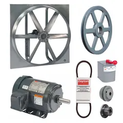 This unassembled belt-drive reversible panel fan includes a drive package and features a 36-inch blade driven by a 2 hp, 3-phase, totally enclosed fan-cooled motor. Designed for exhaust or supply ventilation in industrial and commercial spaces, the totally enclosed motor enclosure suits dusty or humid environments. Operates on 230/460V AC.