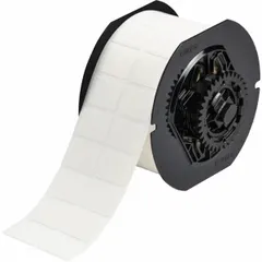 Vinyl wraparound label with black print on white background, sized 3/4 in x 1 in. Designed for permanent identification of wires from 6 AWG to 0 AWG. Compatible with i3300 printer series and requires B30-R6200 ribbon for thermal transfer printing. Used for cable marking in electrical panels, instrumentation cabinets, and maintenance tagging.
