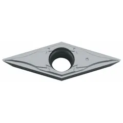 Diamond indexable turning insert for precision machining of non-ferrous materials such as aluminum alloys, plastics, and composites. Used in turning, facing, and profiling operations to achieve high surface finish and extended tool life.