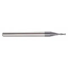 This pencil-neck carbide square end mill features a 5/64" diameter, 2-flute design, and AlTiN coating for enhanced wear resistance. With a 1/2" length of cut, it is suited for precision slotting, profiling, and contouring in ferrous and non-ferrous metals. The coating provides high-temperature hardness, making it effective for machining hardened steels and stainless alloys in industrial manufacturing.