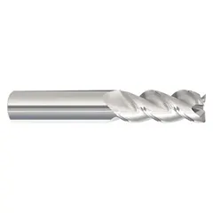 This carbide corner-radius end mill is designed for milling aluminum and non-ferrous materials. With 3 flutes, a 1/4" mill diameter, 1-1/4" length of cut, and a 0.015" corner radius, it produces smooth radiused edges at the bottom of slots or pockets, reducing stress risers and improving tool life.
