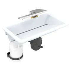 This undermount bathroom sink kit from BRADLEY is constructed of Terreon solid surface material in Alpine White. It includes a faucet and a liquid foam dispenser. Overall dimensions are 24-1/2 inches long by 14-1/2 inches wide. Suitable for commercial or institutional restroom installations requiring a durable, easy-to-clean handwashing station.