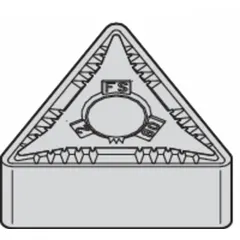 Triangle (T) indexable turning insert for general turning, facing, and profiling operations on metal workpieces. Suitable for machining steel, stainless steel, and cast iron in industrial applications.