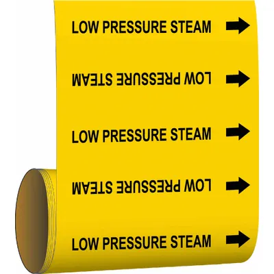 BRADY Pipe Marker: Low Pressure Steam, Yellow, Black, Fits 2 in and Smaller Pipe O.D. - Low Pressure Steam Adhesive Pipe Markers on a Roll