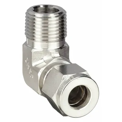 PARKER Compression Fitting Elbow: 1/4 in OD x 1/4 in Pipe Fitting Size - Double-Ferrule Stainless Steel Fittings