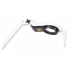 LED examination light with clamp mount for tabletop use. Provides 35,000 lux at 1 meter, 4000K color temperature, 95 CRI, 20 W power consumption, and operates on 120V AC. Suitable for clinical examinations and minor procedures.