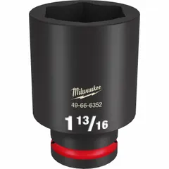 This 3/4" drive impact socket is designed for heavy-duty fastening and loosening of SAE hex nuts and bolts. The 1 13/16 in socket size and 6-point deep configuration provide secure engagement on large fasteners in industrial maintenance, construction, and equipment repair.