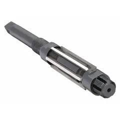 This straight-blade adjustable hand reamer is used to precisely enlarge and finish holes in metal or plastic to a specific diameter. It is commonly applied in maintenance, repair, and toolroom operations where exact sizing is needed. The diameter range is 23/32 in to 25/32 in.
