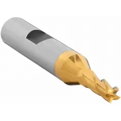 This square end mill is made of high-speed steel with a titanium nitride (TiN) coating. It has a 3/16" mill diameter, 1-3/4" length of cut, and 4 flutes. Used for general-purpose milling of ferrous and non-ferrous metals, creating flat-bottomed slots, shoulders, and pockets.