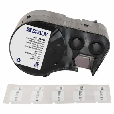 BRADY Combined Label and Ribbon Cartridge: Rectangle, 1/2 in x 1 in, Cryogenic Polyester - Brady Thermal Transfer Precut Label Roll Cartridges