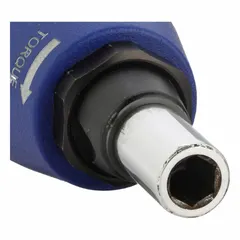 Preset torque screwdriver with a 1/4 in tip size and micro adjustable design. Features an adjusting knob for setting minimum torque of 5 in-lb. Suitable for precise fastening in electronics assembly, instrumentation, and light mechanical work.