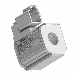 Solenoid coil for hydraulic cartridge valves, rated 12VDC and 28W. Features an Integral Deutsch connector for secure electrical connections. Designed for use with compatible Parker cartridge valves in hydraulic systems.