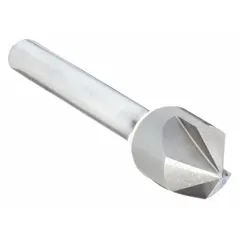 This countersink creates a conical recess for flat-head screws in metalworking and machining. Its three-flute carbide design provides smooth cutting and chip evacuation in steel, aluminum, and plastics, ensuring precise countersinking for assembly and finishing applications.