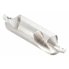This KEO center drill is a plain-type, double-end tool made from high-speed steel. It is size #10 with an 82° included angle and a 3 3/4 in overall length. Used to create precise conical starting holes in workpieces for lathe turning or grinding operations, the 82° angle matches standard lathe centers for secure alignment.