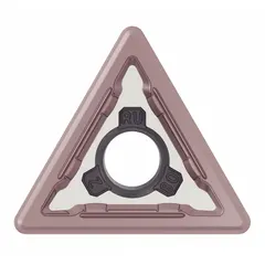 Triangle (T) indexable turning insert for general turning, facing, and profiling operations. Suitable for use on steel, stainless steel, and cast iron in CNC lathes and manual machining applications. Designations: TNMG333RU and TNMG160412RU.