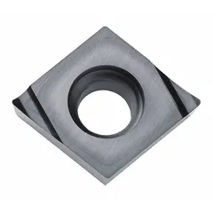 The KYOCERA CCGT432RA3KW10 is a diamond indexable turning insert for precision machining of non-ferrous materials, composites, and plastics. It is used in turning, facing, and profiling operations to achieve fine surface finishes.