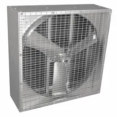 This Dayton box exhaust fan features a 36-inch blade and a 1/2 hp totally enclosed air-over motor, operating on single-phase power at 115/230V AC. It ships fully assembled for direct installation. Suitable for general ventilation applications requiring high air movement.