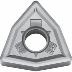 Trigon (W) indexable turning insert with 80° shape for strong cutting edges. Used for general turning, facing, and profiling on steel, stainless steel, and cast iron. Suitable for medium to rough machining operations.