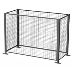 This safety enclosure is constructed from steel with a gray baked enamel finish. It features a 3 ft door opening width and is designed to contain drum roller mixers during operation, protecting personnel from rotating drums. Typical applications include industrial mixing, blending, and hazardous-material handling environments where safety compliance is required.