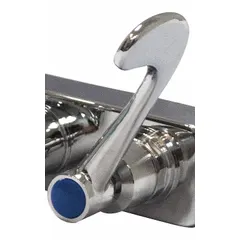 Chrome-finished brass wristblade handle for Advance Tabco series faucets. Compatible with hot and cold water applications. Used in commercial kitchens and foodservice environments for hands-free operation.