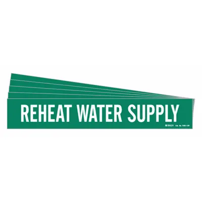 BRADY Pipe Marker: Reheat Water Return, Green, White, Fits 2 1/2 to 7 7/8 in Pipe O.D. - Reheat Water Return Adhesive Pipe Markers