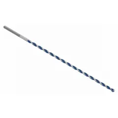 Round-shank masonry drill bit for hammer drilling in concrete, brick, and block. Overall length 10 inches with a maximum drilling depth of 8 inches. Suitable for anchor installation and conduit runs in construction and renovation.