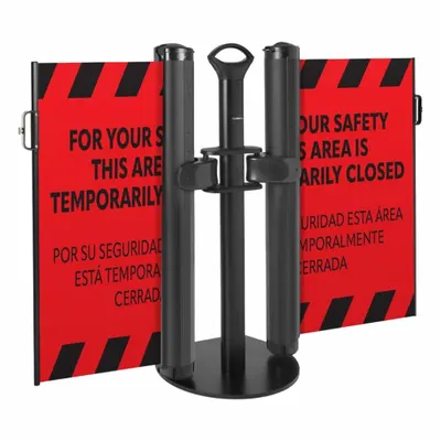 MODUS Dual Mobile Stand: 38 in Post Ht, 11 1/2 ft Belt Lg, Red, 1 No. of Posts - Retractable Belt Barrier Systems