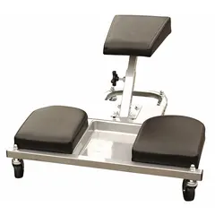 This heavy-duty adjustable creeper seat features a steel frame and supports up to 300 lb. With dimensions of 14-1/2 in x 22 in x 23 in, it provides a mobile seating solution for low-level tasks in automotive repair, assembly, and maintenance environments.