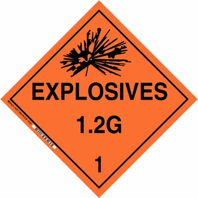 BRADY Container Placard: Explosives 1.2 G 1, 10 3/4 in x 10 3/4 in, 10 3/4 in Label Ht - Class 1: Explosives