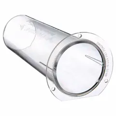 This plastic bat removal cone has a round base shape and measures 2-1/2 inches in both height and width. It is used to exclude bats from structures by allowing them to exit but preventing re-entry, supporting humane wildlife management in buildings.
