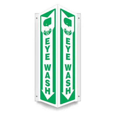 CONDOR Safety Sign: PETG, Mounting Holes Sign Mounting, 18 in x 7 1/2 in Nominal Sign Size - V-Shape Projection Eye Wash Signs