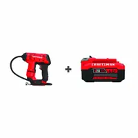 CRAFTSMAN Inflator: V20*, 150 psi Max., 21 in Hose Lg, Cordless, 4.0 Ah, 20V DC (MPN CMCE521B/CMCB204)