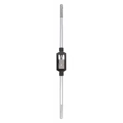 This straight-handle tap wrench is designed for manual threading operations, such as cutting internal threads in drilled holes. It features a fixed design with a tap capacity of 1/4" to 1 1/8". Commonly used in maintenance, repair, and fabrication tasks.