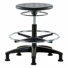 Approved Vendor Polyurethane Lab Stool, Black, 13" Seat, Height Adjustable 17-3/4" to 25-1/2", Fiberglass Base, Foot Support, 5 Glides