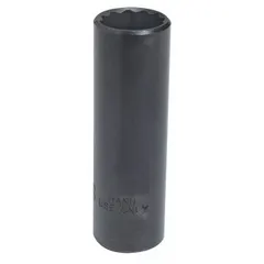 This 3/8" drive hand socket features a 13/16" 12-point deep configuration for accessing recessed fasteners. The black oxide finish provides corrosion resistance. Commonly used in industrial maintenance, assembly, and repair applications.