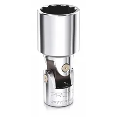 This 1/4" drive metric flex socket features a 14 mm, 12-point configuration and a chrome finish. It is standard length and not tether capable. Designed for accessing fasteners in confined or awkward spaces where a straight socket cannot align.