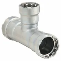 VIEGA MEGAPRESS Crimp Tee Fitting: 1 1/4 in Pipe x 1 1/4 in Pipe x 1 in Pipe Size, Steel, EPDM (MPN 25350)
