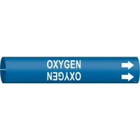 Pipe Marker: Oxygen, Blue, White, Fits 3/4 to 1 3/8 in Pipe O.D., 1 Pipe Markers, With Arrows (MPN 4107-A)