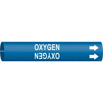BRADY Pipe Marker: Oxygen, Blue, White, Fits 3/4 to 1 3/8 in Pipe O.D., 1 Pipe Markers - Oxygen Snap-On Pipe Markers